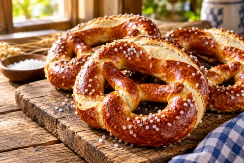 Laugenbrezeln auf dem Holzbrett