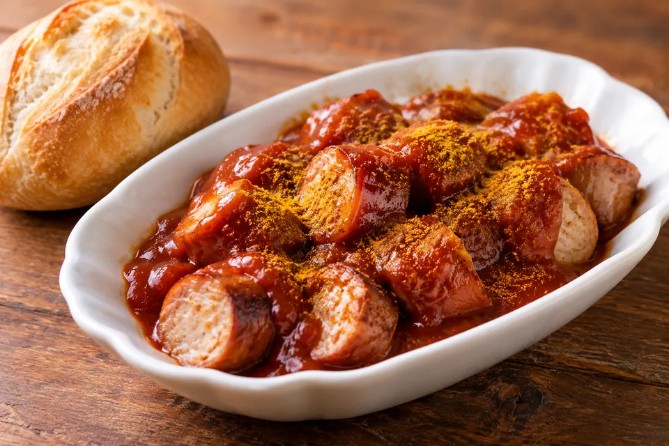 Currywurst-Bowl mit Krautsalat