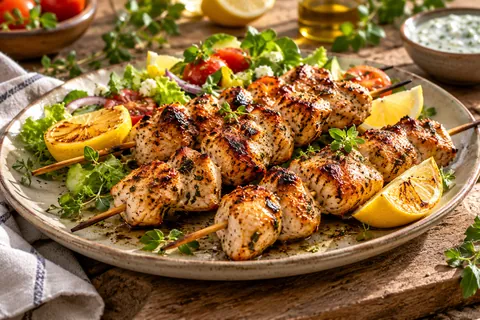 Hähnchenspieß mit Salat