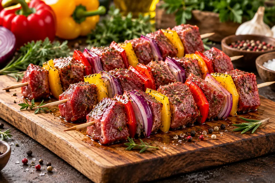 Schweinegrillspieße mit Kartoffelsalat