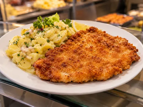 Schnitzel mit Kartoffelsalat auf dem Teller