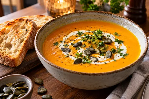 Tagessuppe: Kürbissuppe mit Kernen