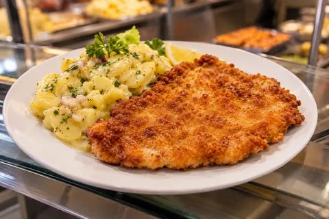 Schnitzel mit Kartoffelsalat auf dem Teller